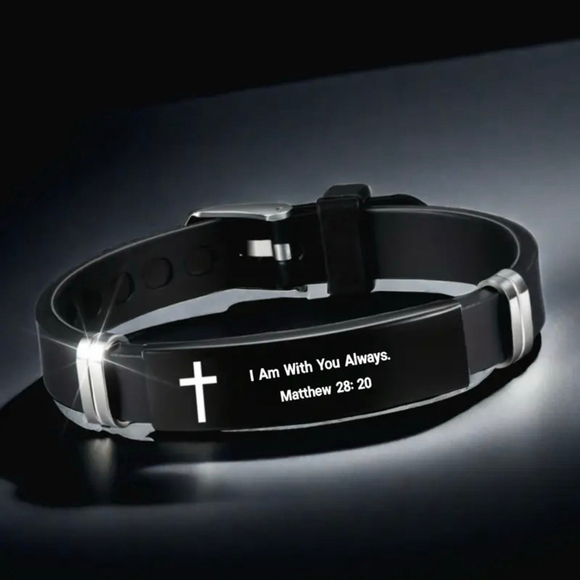 Black Silicone Scripture Bracelet Adjustable Unisex - Picture 2 of 8